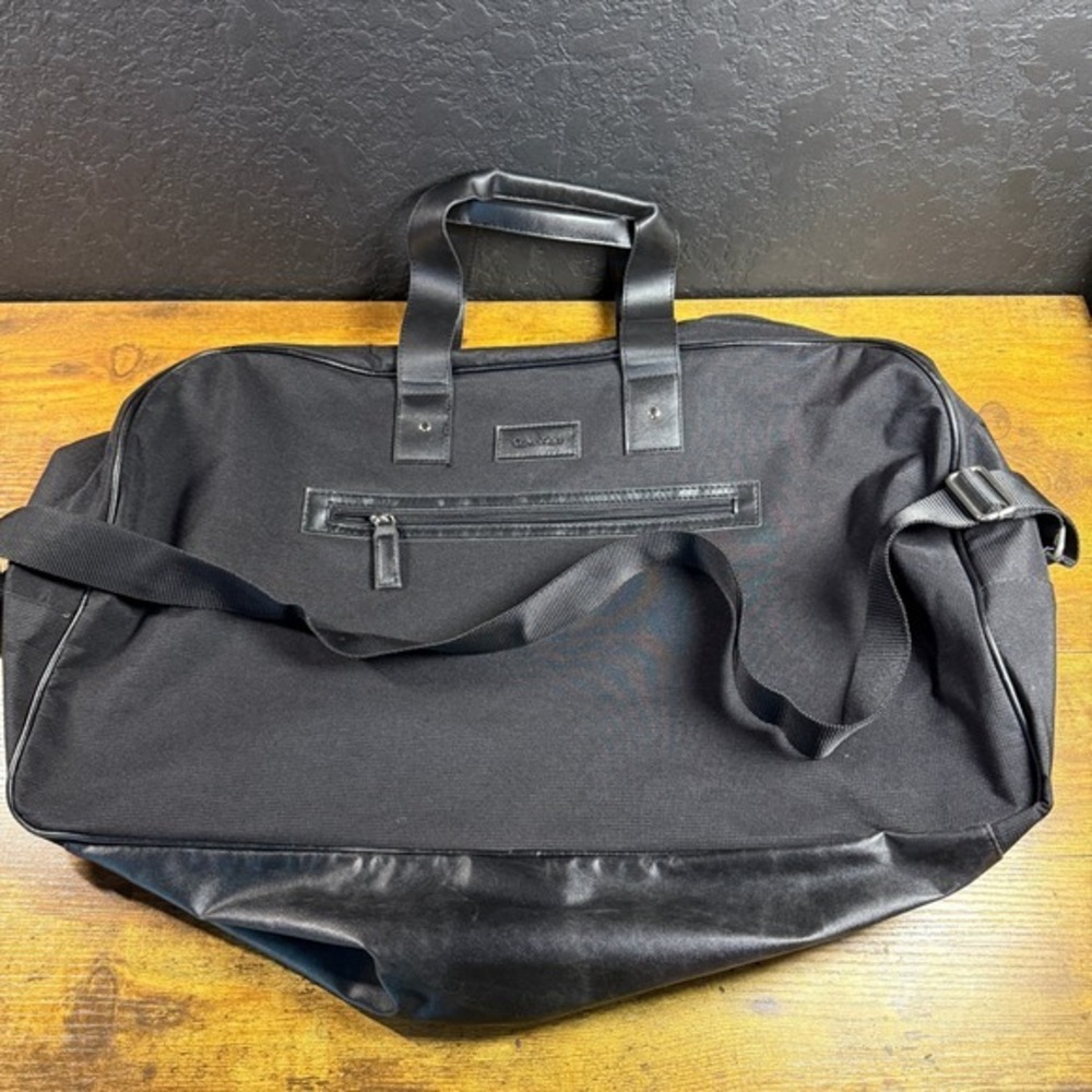 Calvin‎ Klein Black Canvas Faux Leather Duffle Bag Unisex Large